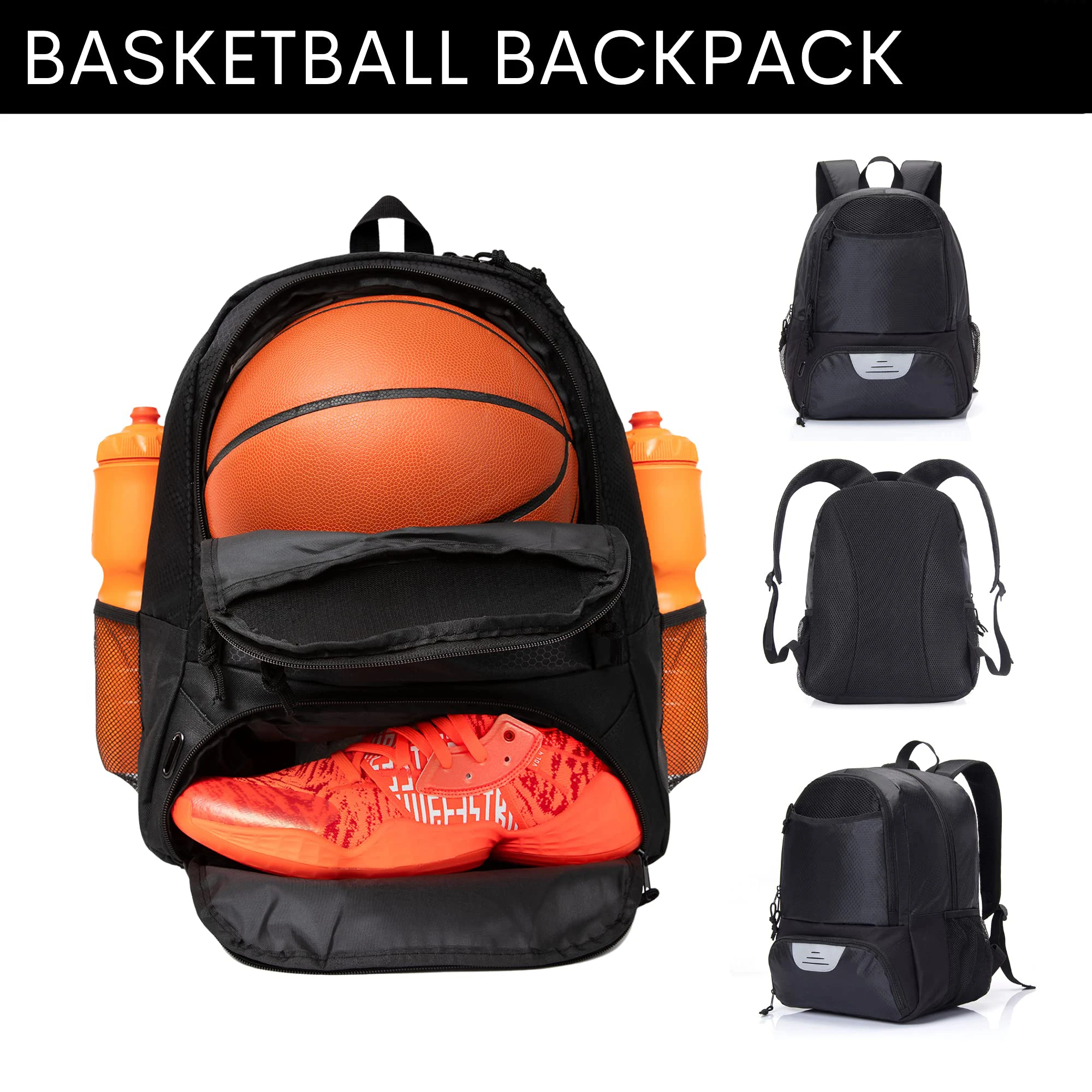 Custom 900D Polyester Waterproof Football Soccer Basketball Backpack with Ball and Shoe Compartment