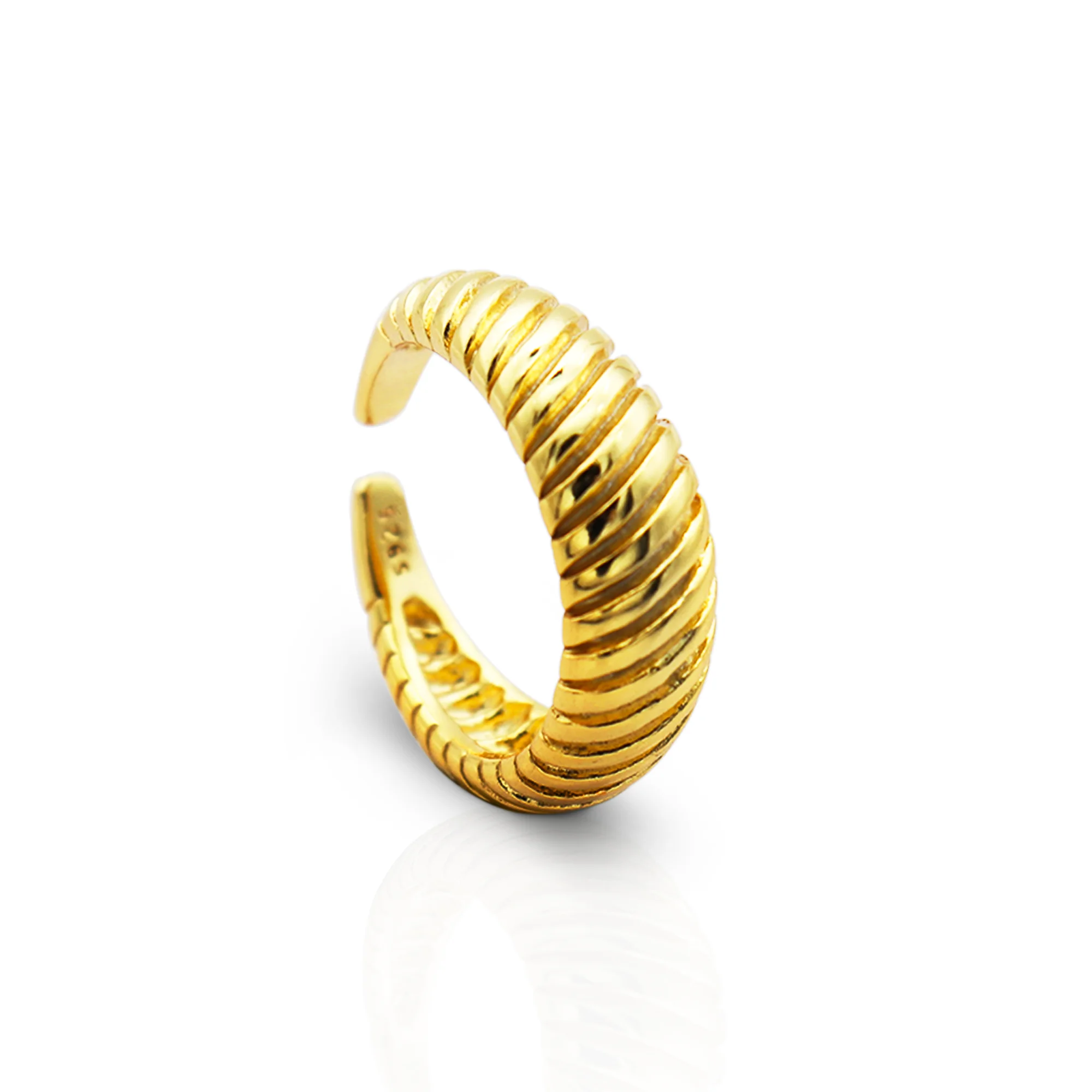 Chris April in stock fine jewelry 925 sterling silver 18k gold plated croissant wave chunky twisted open ring