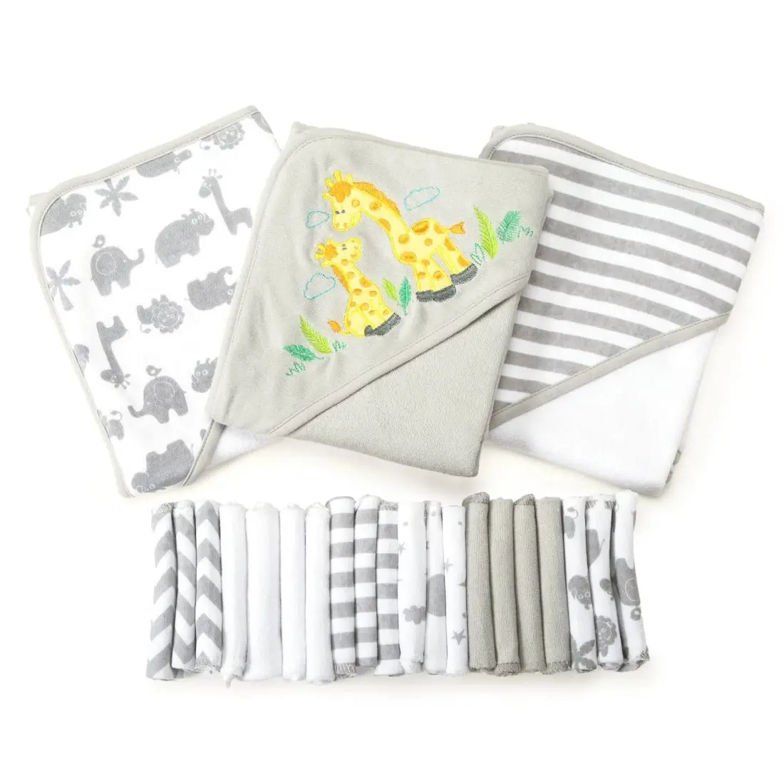 Wholesale Packable Soft Knitted Blanket Washcloths Set Bath Hooded Towels For Babies
