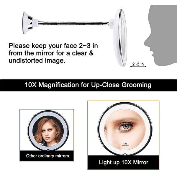 10X Gooseneck Makeup Mirror for Bathroom Shaving