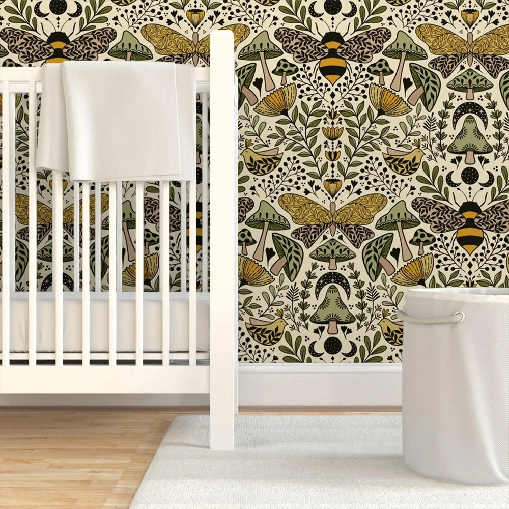 Nouveau Nature Wallpaper-естественная среда обитания пчел и мотыльков зелено-желтые съемные обои из кожуры палочек