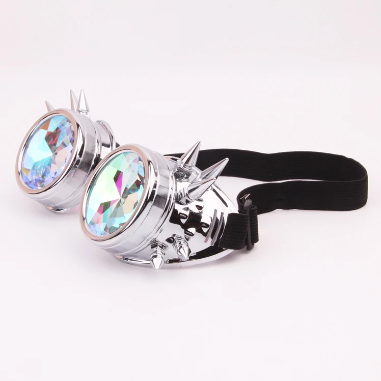 Fashion Cosplay Steampunk Accessories Rainbow Color Frame Glasses Crystal Lenses Costume Kaleidoscope Goggles with Individuality