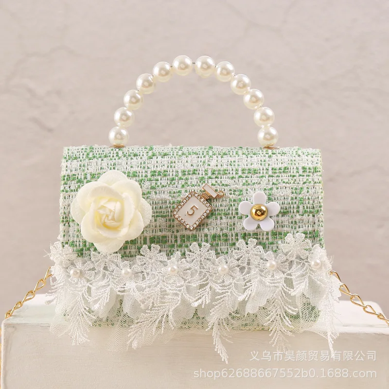 Fashion Autumn Winter New Design Leather Flower Mini Cute Handbag For Girls Small Size Pearl Single Bag Purse