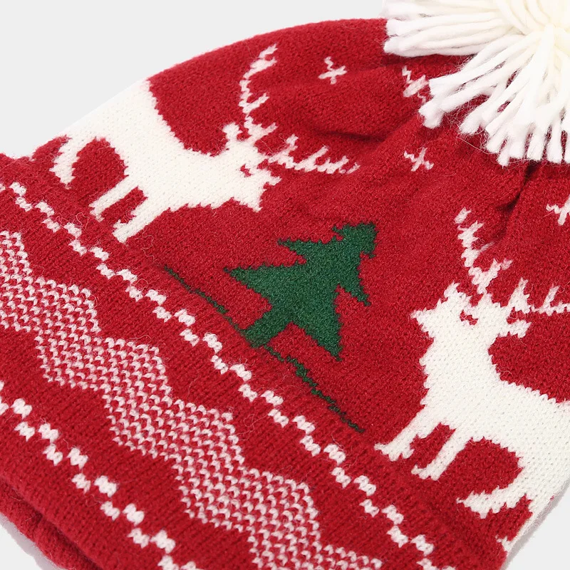 European American Elk Jacquard Three-Piece Set Cold-Proof Christmas Hat Scarf Gloves for Autumn Winter Warm Knitted Beanie Suit