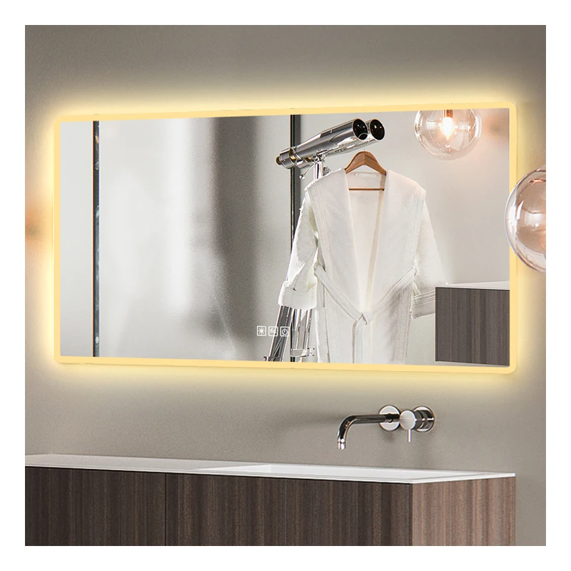 Professional Design Hotel Smart Frameless Touch Screen Dimming Light Modern Bathroom Led Backlight Mirror