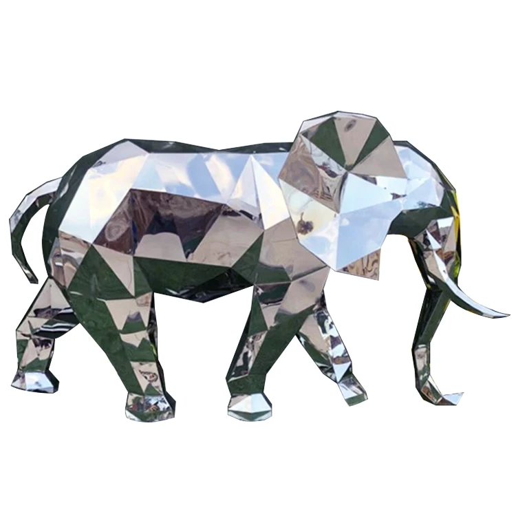 Bright silver stainless steel big elephant sculpture outdoor metal large animal statues