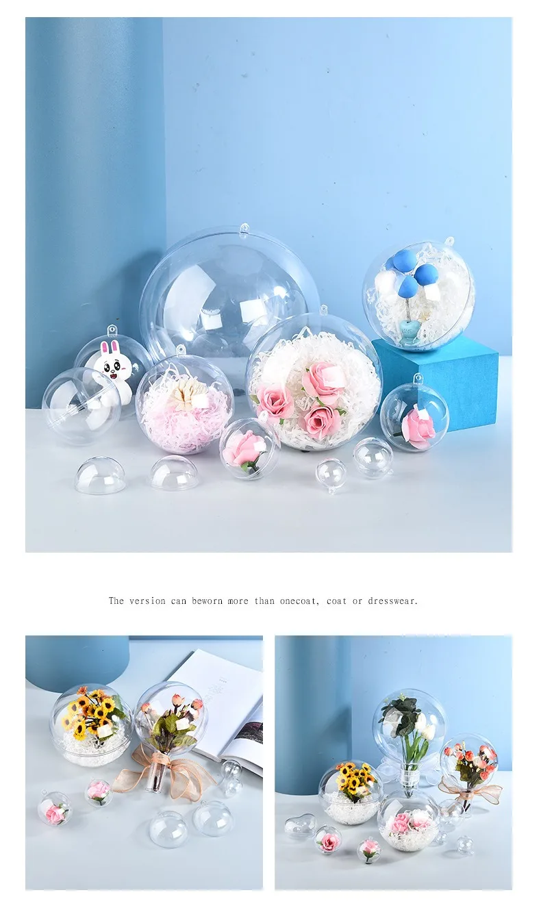 4,5,6,7,8,9,10,12,14,16 20CM Cheap Good Price Round Clear Openable Hollow Transparent PS Acrylic Plastic Christmas Ball