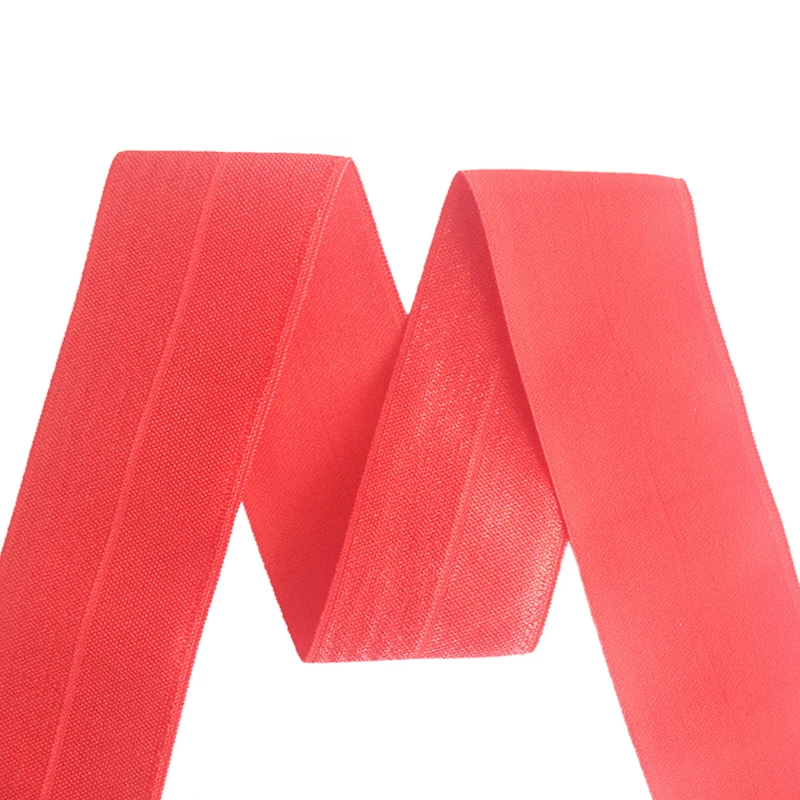Polyester gleamy fold over elastic band ribbon with 10mm 11mm 12mm wide in stock and touching price for bra decoration