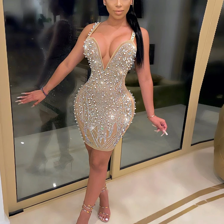 2021 New Style Wholesale Colorful Hot Drilled Sleeveless Ladies Evening Party Club Dress For