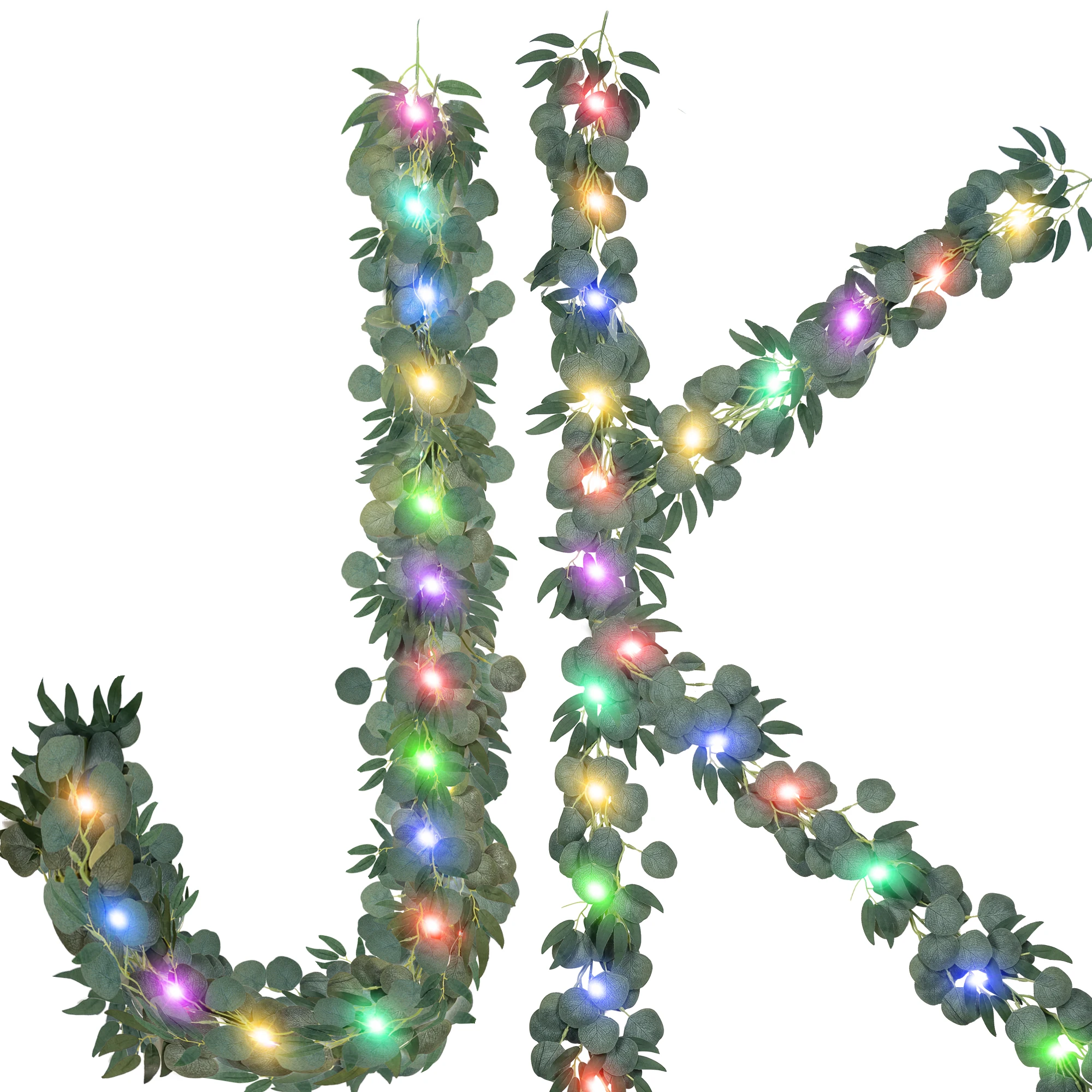 JACKYLED Willow Leaves Eucalyptus Garland Indoor Outdoor Christmas decorative LED RGB fairy String Light