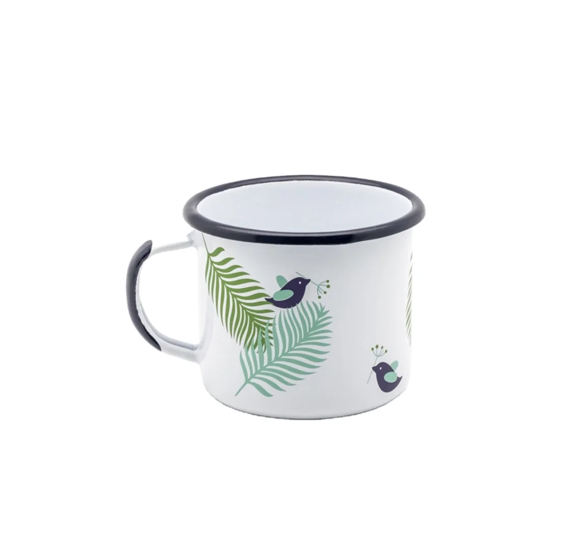 Customized Retro Enamel Cup Manufacturer Thickened Curled Enamel Mugs Hiking Enamel Camping Mug Coffee Cup