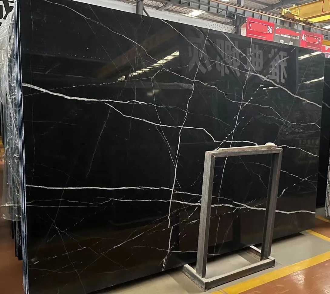 Nero marquina marble taurus alanya black slabs with glossy finish
