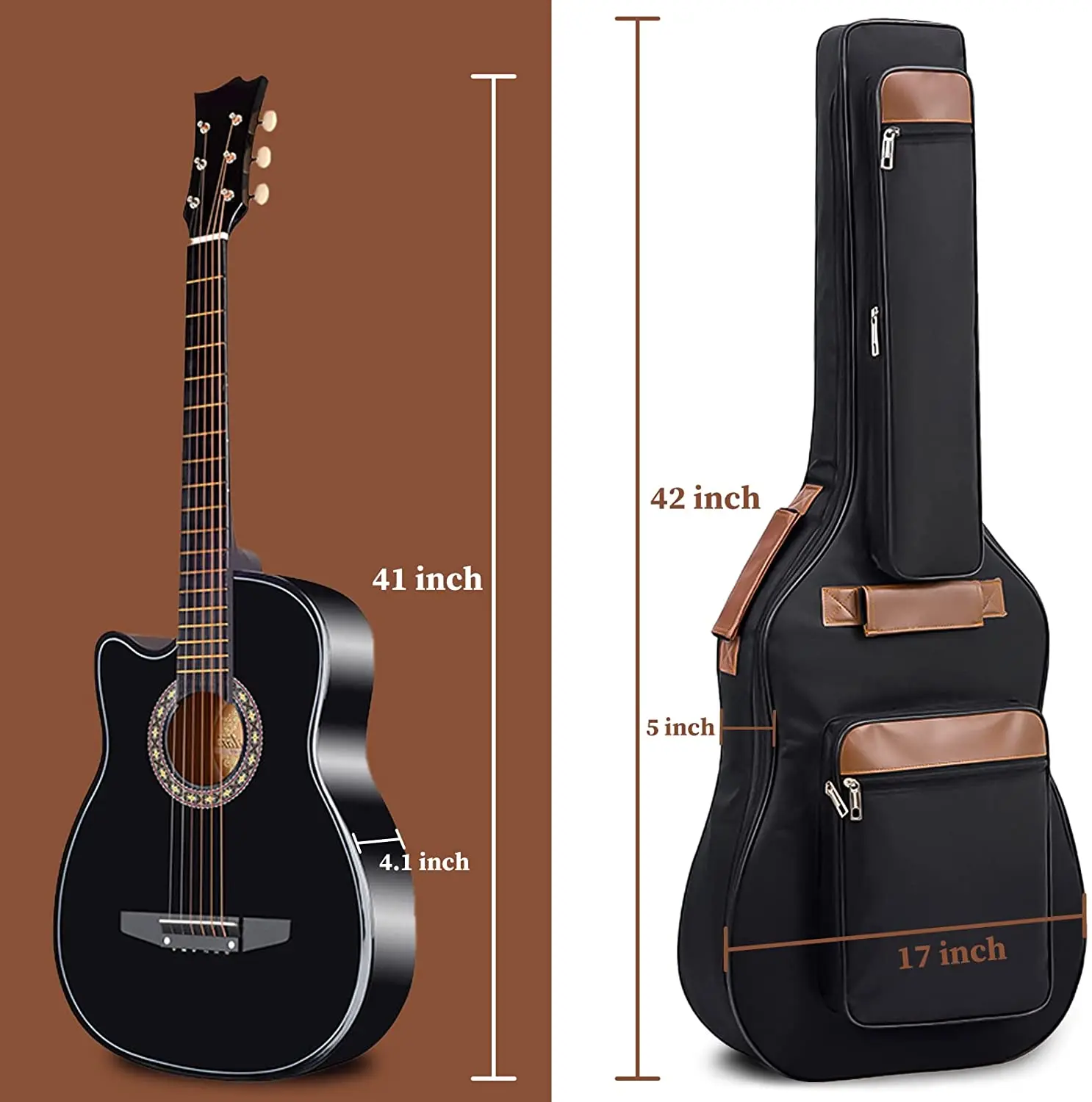 FREE SAMPLE Black 10mm Extra Thick Padded 41 Inch Acoustic Guitar Case Classical Guitar Gig Bag Black