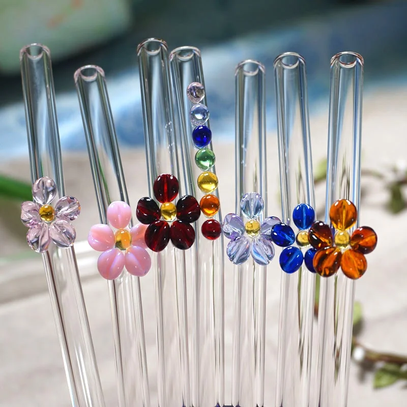 Wholesale Glass Straws with Flower  for Drinking Mug Mason Jars