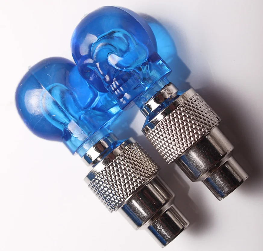Bicycle Ghosts Skeleton Head Wheel Tire Valve Cap Light Safety Warning Flashing Diamond Shape Lamp