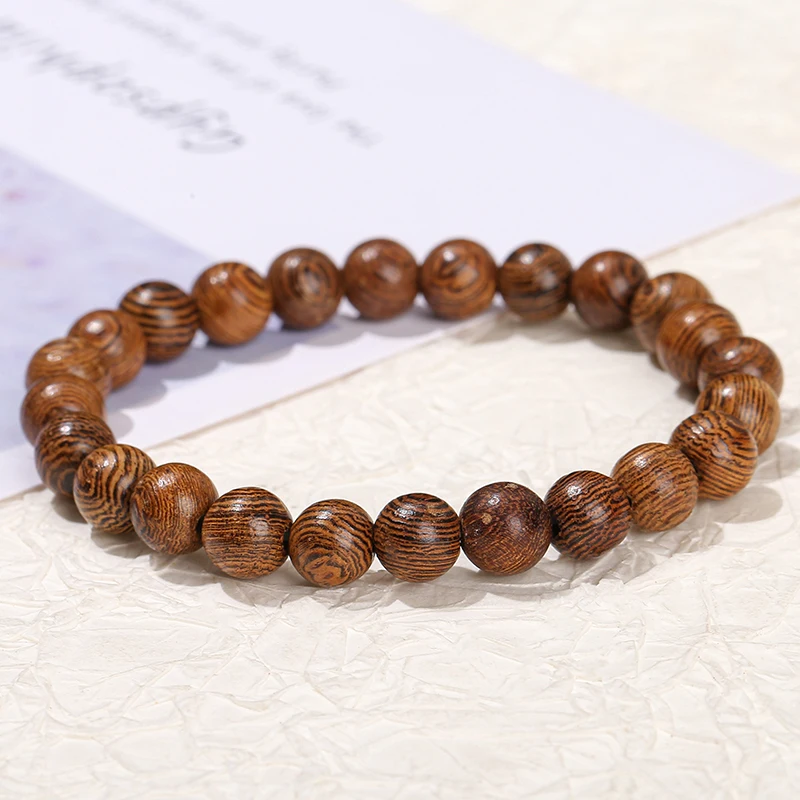 JD 6/8/10mm Tibetan Buddhist Mala Buddha Charm Rosary Prayer Beaded Bracelet Black Sandal Wenge Thuja Red Rosewood Wood Bracelet