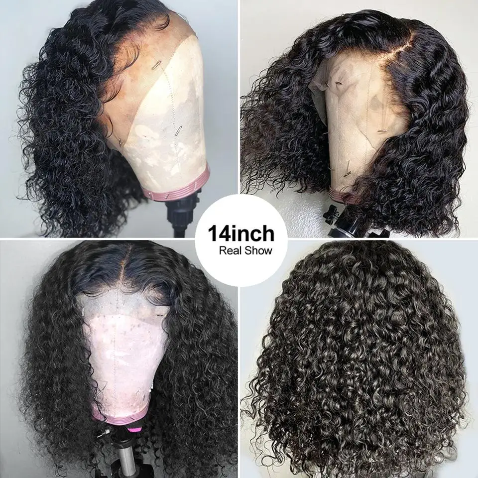 Ainizi необработанные натуральные бразильские человеческие волосы парики боб Курчавые Кудрявые 13X4 кружевные передние для черных
