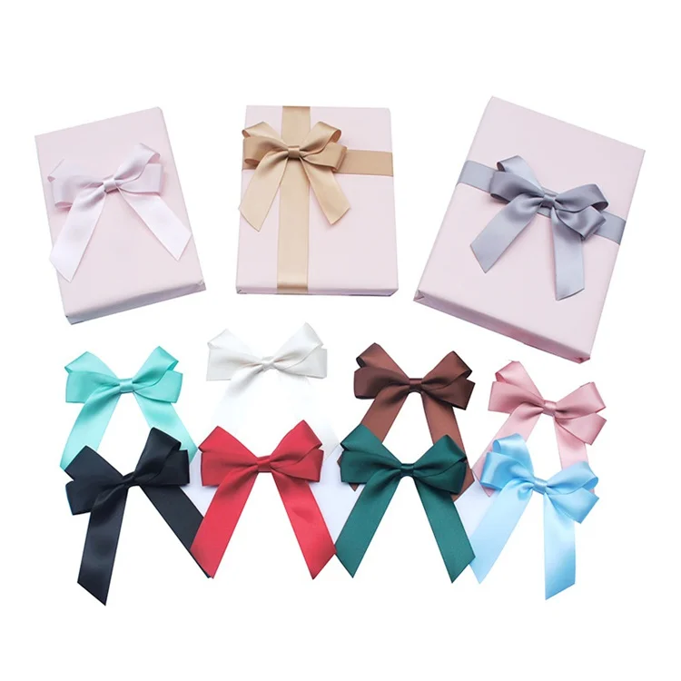 Custom Black Gift Wrapping Pre Tied Wholesale Stretch Decorative Satin Tie Packing Ribbon Bows