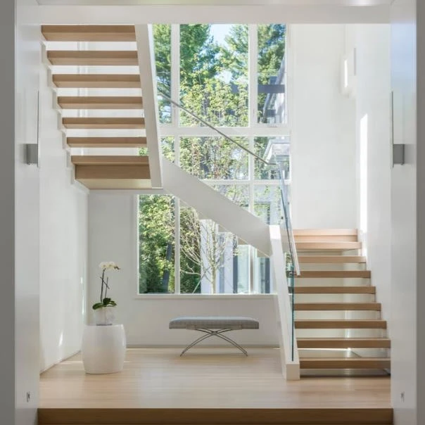 VIKO Oak Wood Steps Double Steel Plate Stringer Stairs For Home