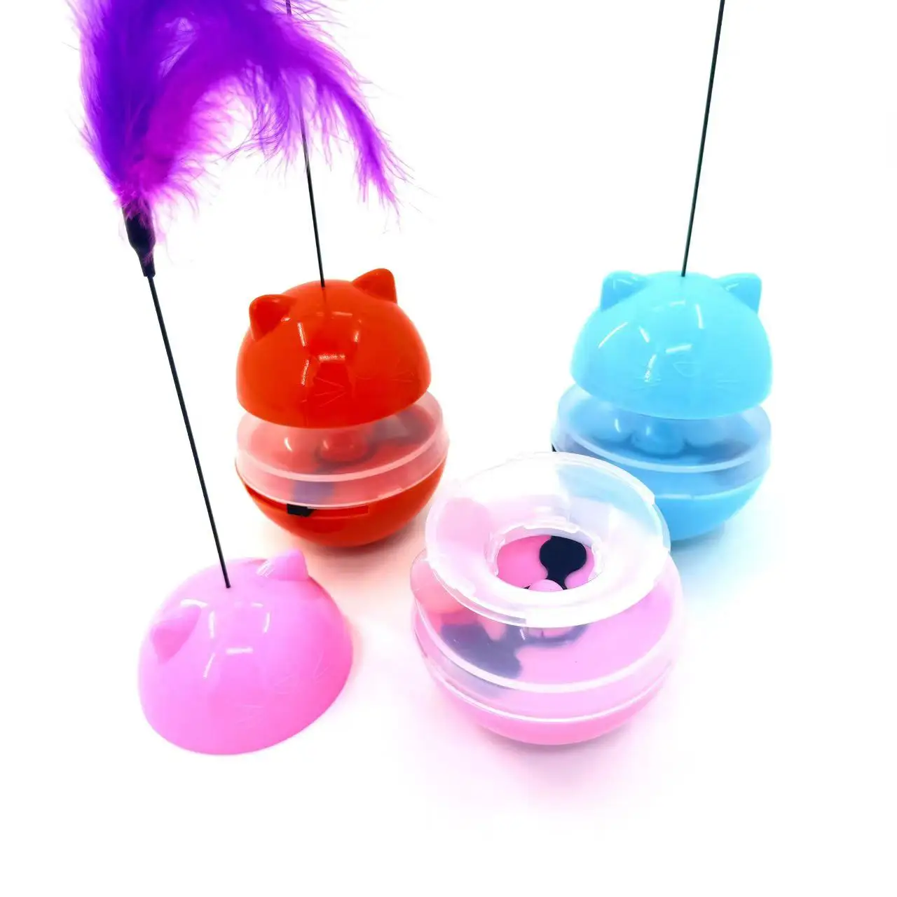 Feather Pole Tumbler for Pets for Playing with Missed Food Ball Fun Pet Toy