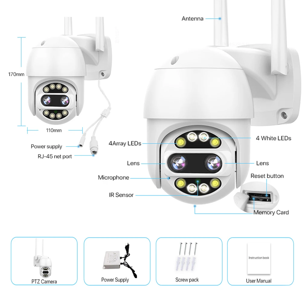 Full Color 4MP 10X Double Lens Outdoor Night Vision P2P Icsee Waterproof Wifi CCTV PTZ Camera
