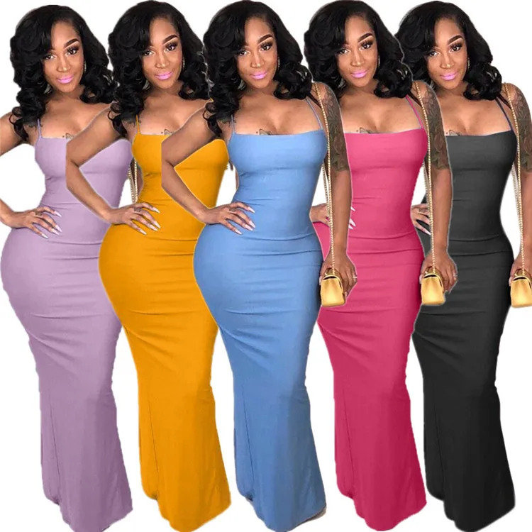 
MD-20090850 Sexy dresses for night club backless long dress woman solid multi-color maxi dress sundress 
