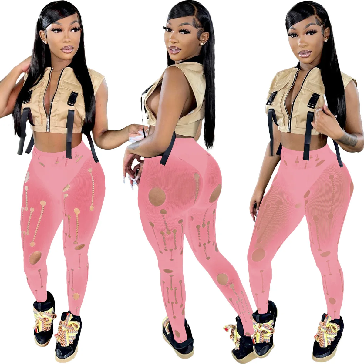 Women Wear Pants Hole Tights Casual Women Solid Designer Panty Hose Stockings Pencil Sexy Club Tights