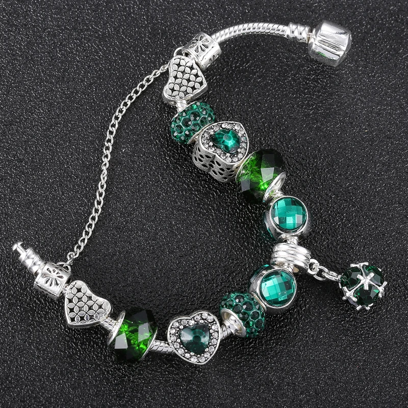 New Design Crystal Pendant Hollow Heart Cat Eye Bracelet Large Pore Bead Alloy Bracelet