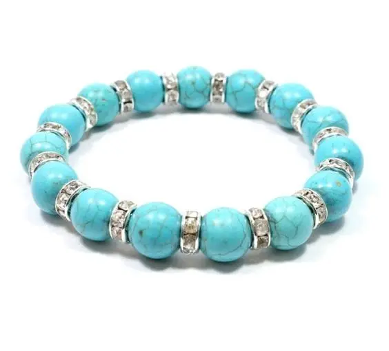 Kiss Boho Vintage Turquoise Blue Beads Elephant Owl Bird Heart Cross High-heeled Shoes Dangle Charm Stretch Beaded Bracelet Sets