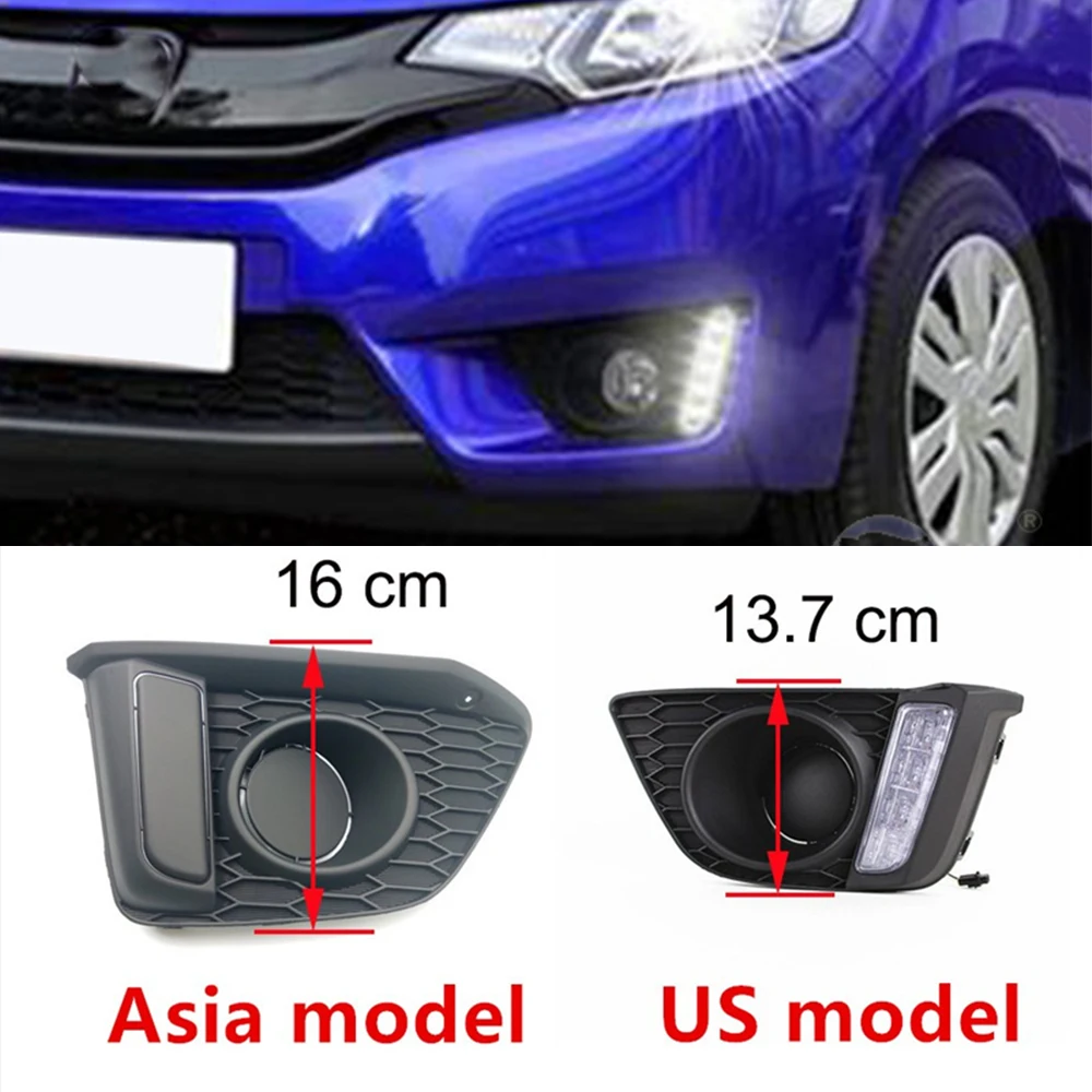 Car LED Daytime Running Lights for Honda Jazz fit 2014 2015 2016 LED DRL fog lamp with yellow turn signal Foglight