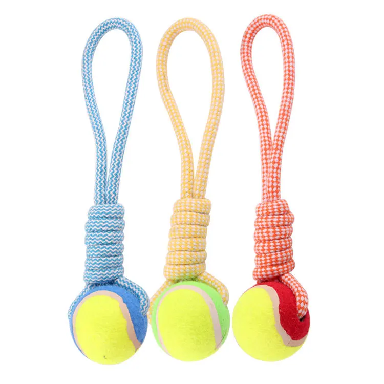 Pet Tennis Balls With Rope  for Dogs Pet Toys Rope Knot Handmade Dog Tug Toy