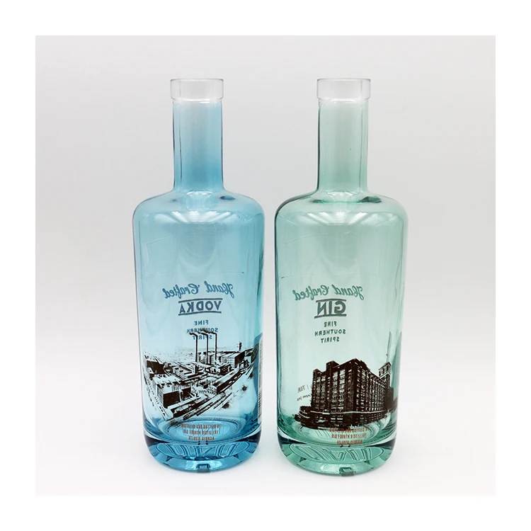 Custom logo empty glass liquor  bottle green color vodka wine alcohol spirts bottle.