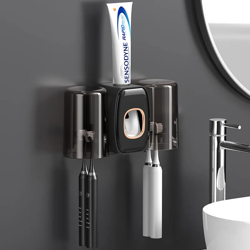 Bathroom Organize Accessories Wall Mount Toothpaste Holder Squeezer Dispenser with Toothbrush Holder