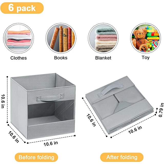 Hot Sales  Collapsible Non Wovens Fabric Cube Organizer Storage Bin Clothes Boxes With Window