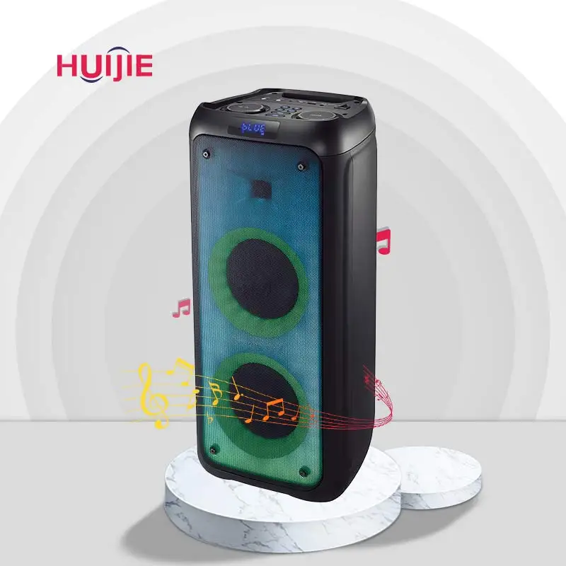 Dual 5.5 inch subwoofer speakers dj box karaoke active speakers with fire light