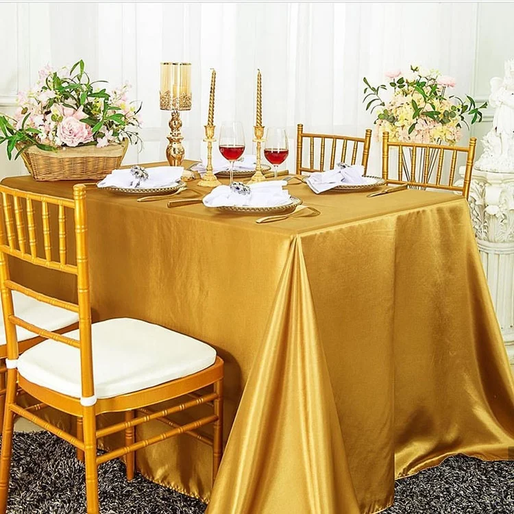 90x132 inch shiny satin fancy gold red banquet wedding rectangle table cloth