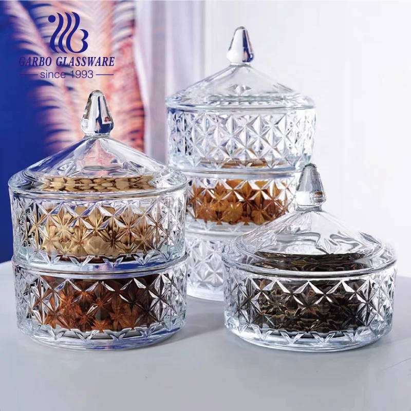  С украшением в виде кристаллов стекло Snack Jar штабелируемые конфеты горшок с крышкой ясные домашние наклейка стол банки