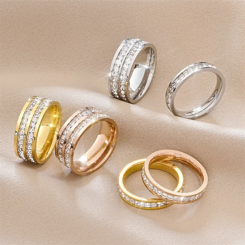 BM Fashion Jewelry Full Diamond Rings 18k Gold Titanium Steel Wedding Rings Couple Set