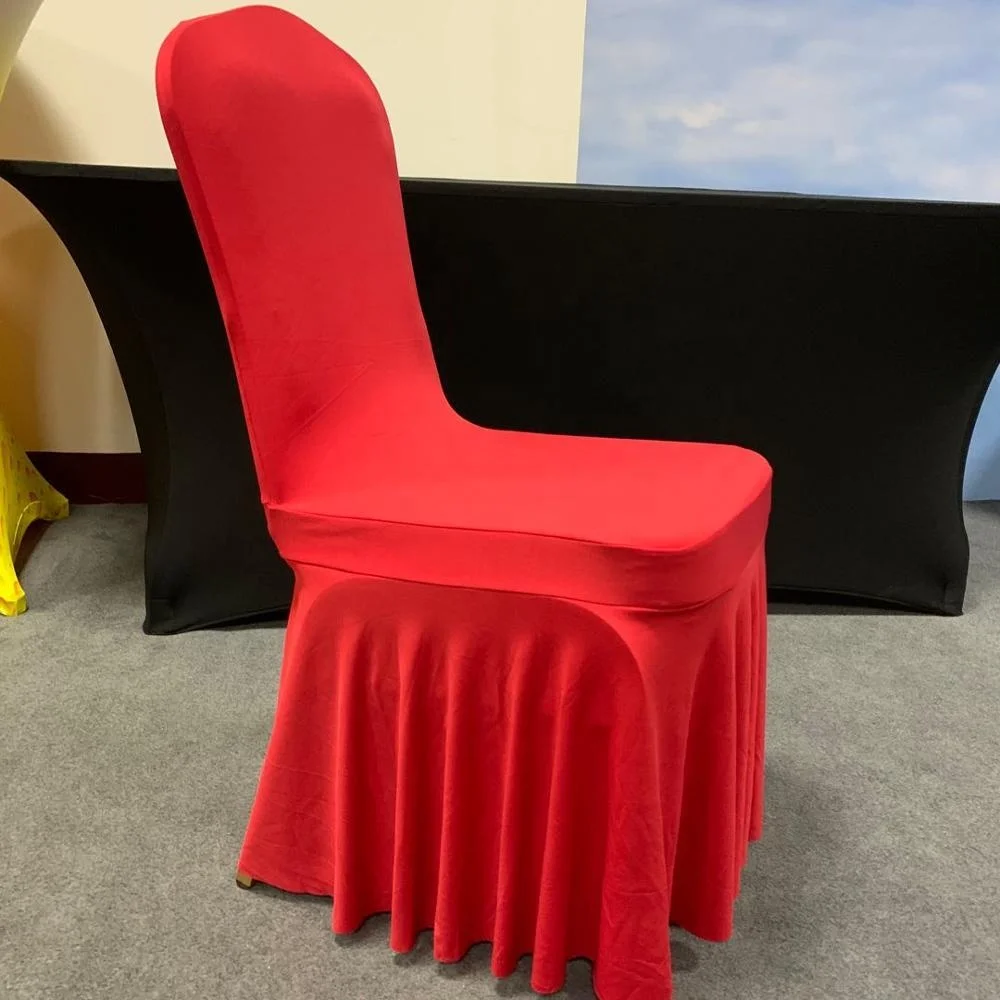 
Not Satin Easily No foot Pocket Durable Red White Stretch Spandex Banquet Chair Cover with Skirt for wedding Party Hotel Decor 