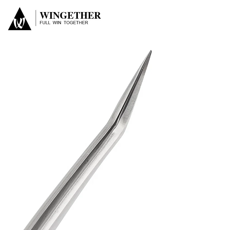 Wingether Best Selling In Stock Stainless Steel Diamond Tip Tweezers 45 Degree Stainless Tweezers Tweezers Eyelash Extens