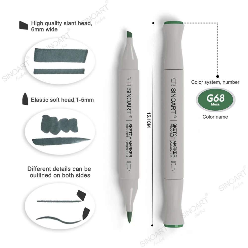  SINOART Wholesale 216 Color OEM Special Sketch Marker Soft Brush Tip Double Animation