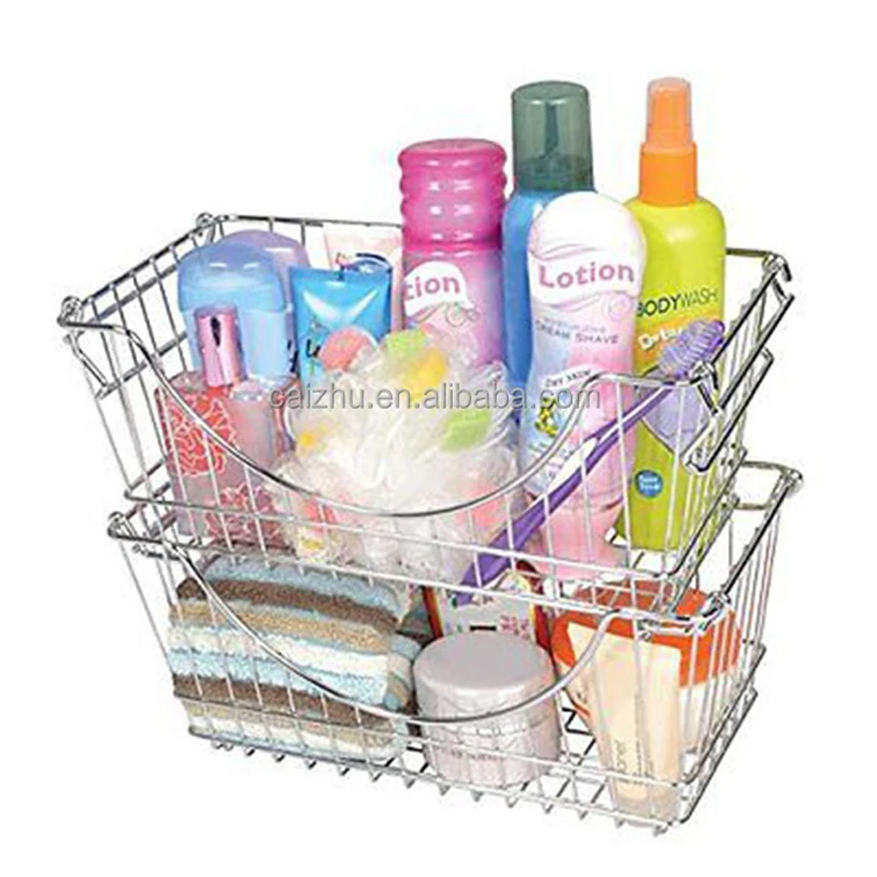 High Quality Chrome Metal Wire Organizer for Home Kitchen Stackable Storage Basket Bin for Food and Vegetable for Pantry Use