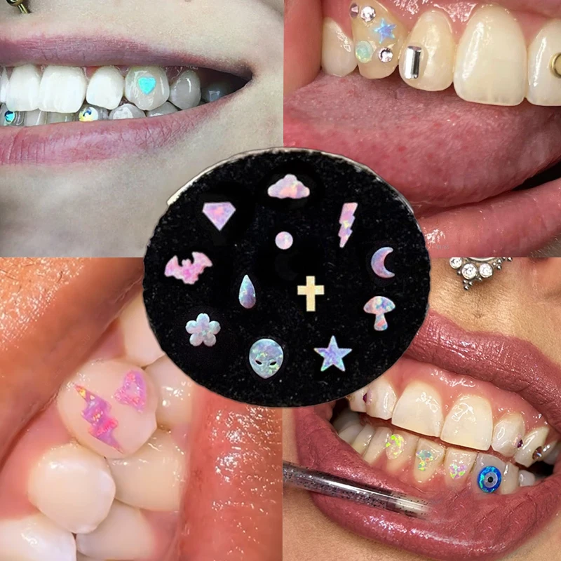 wholesale Opal teeth gems  kit Tooth gem supplies Tooth opal gems Moon Bat Five-point star Alien