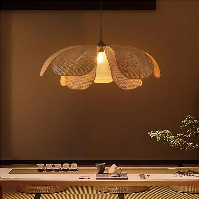 Wabi Sabi Chandelier Petal Wicker Chandeliers and Hanging Lamps Bamboo Rattan Pendant Light for Home Villa Restaurant Decoration