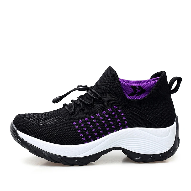 
Rocking Casual Shoes Flexible Fly Woven Large Size Mother Lace Up Platform Air cushion Sock Shoes Sneaker 