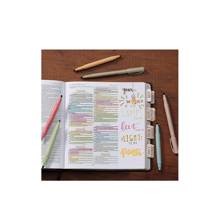 Tom art Factory custom brand no bleed colored double heads bible pastel aesthetic highlighter pen set for school office