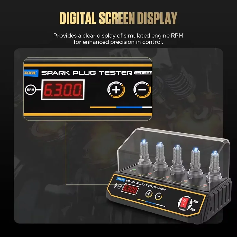 Autool SPT360 Car Spark Plug Tester Adjustable 5 Plug Hole Comparison Test LCD Display Metal 5 Plug Hole LCD Display Metal