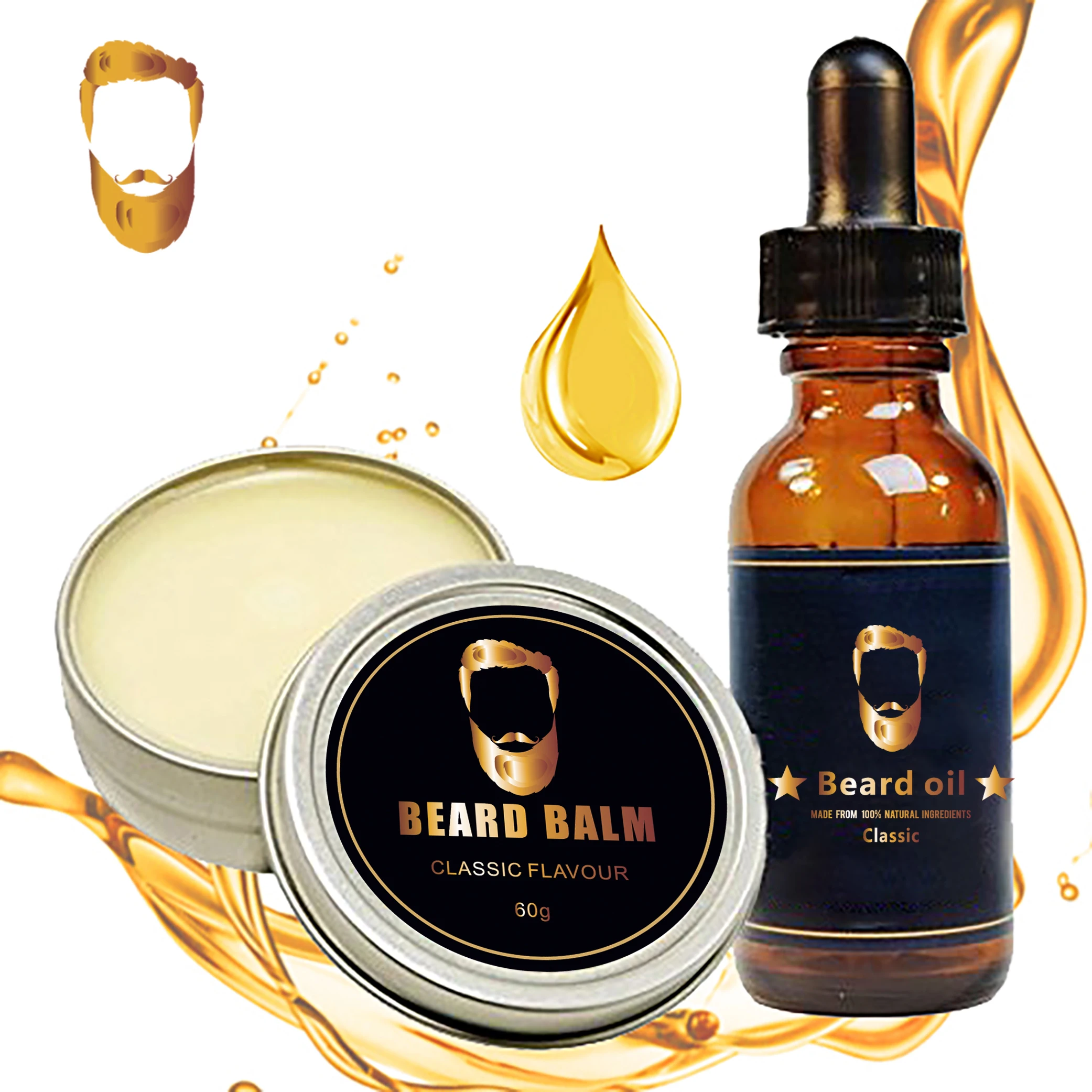 private label 100% organic ingredients beard balm and beard oil kit for men beard growth
