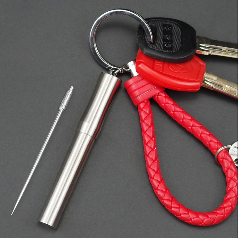 Toothpick Holder Keychain - Waterproof Stainless Steel Toothpick Box Container & 2 Titanium Toothpick Ultralight Travel Kits