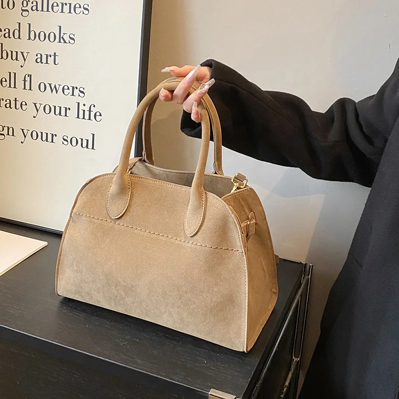 new fashion women suede handbag shoulder bag with two handles and one removable strap
